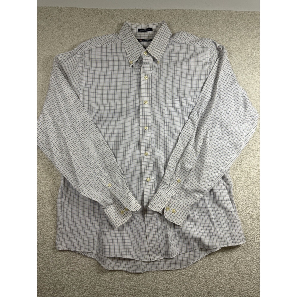 Chaps Men's Wrinkle Resistant Twill Button-Down Check Shirt L 16-16.5 34/35